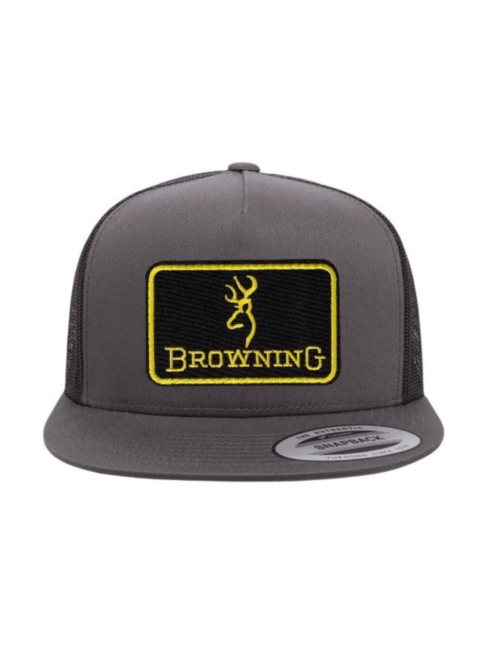 Browning YP Flat Bill Trucker Hat Mesh Back Snapback Charcoal/black